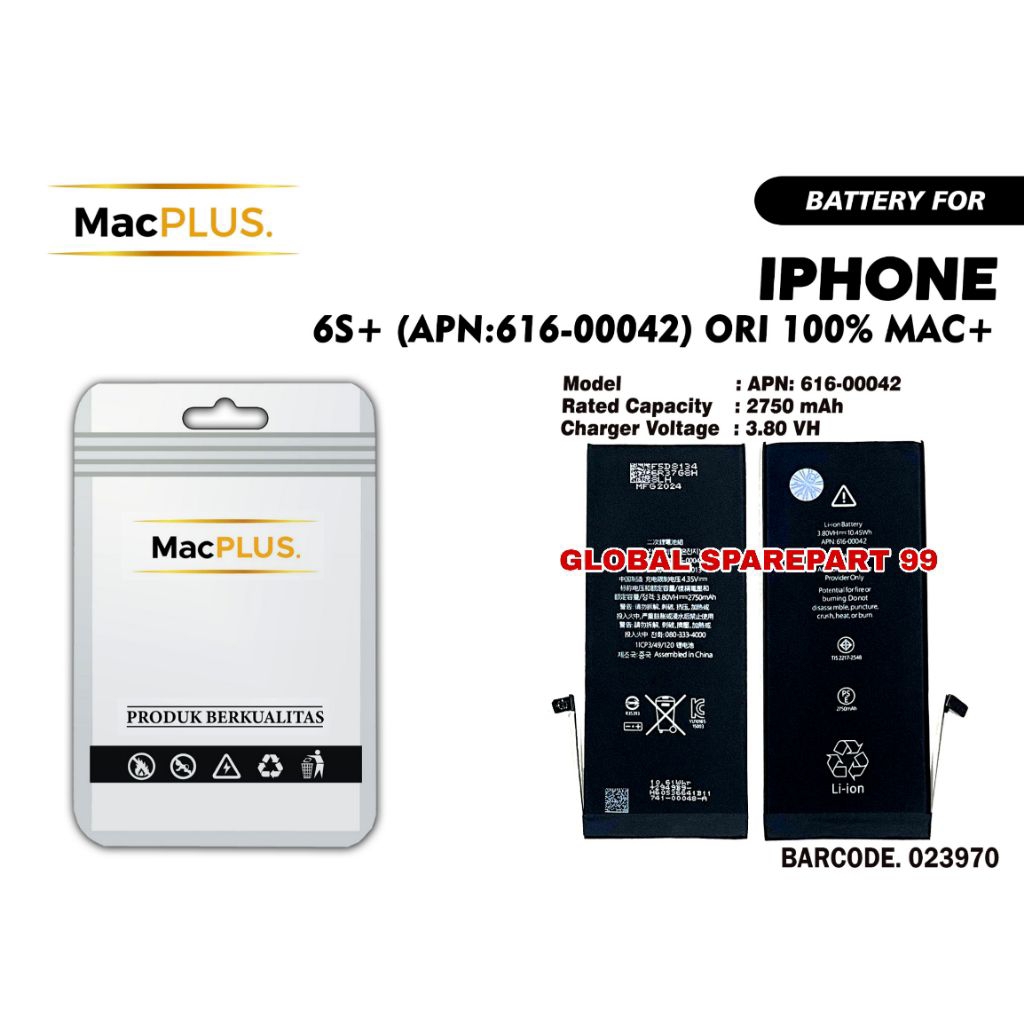 BATERAI (APN:616-00042) IPHONE 6S+ / IP 6S+ ORI 100% MAC+ BATERAI BATTERY BATRE
