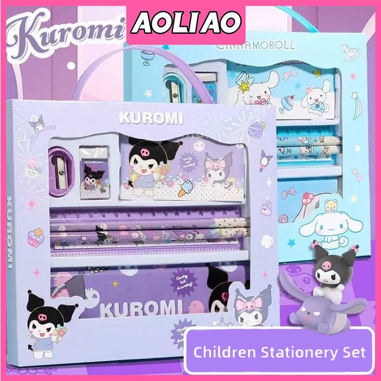 

AOLIAO Alat Tulis Anak Tk Kotak Pensil Set Kuromi Cinnamoroll 7 in 1 Pensil Box Hadiah Anak