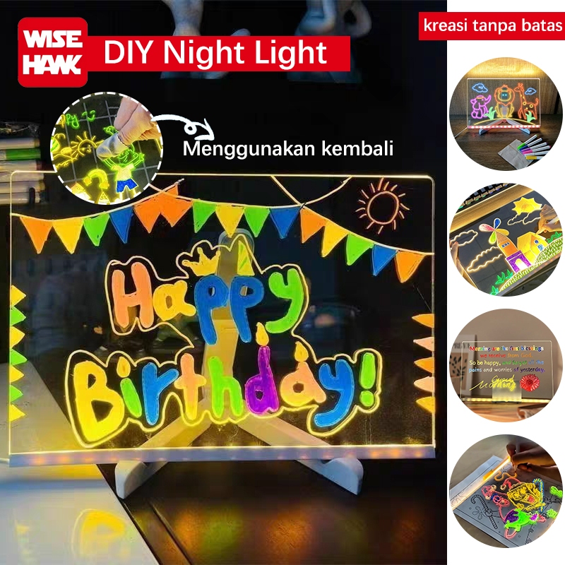 

WISEHAWK Acrylic Planner List LED Aesthetic Akrilik Drawing Papan Night Light DIY Lukisan Transparan Board Lampu