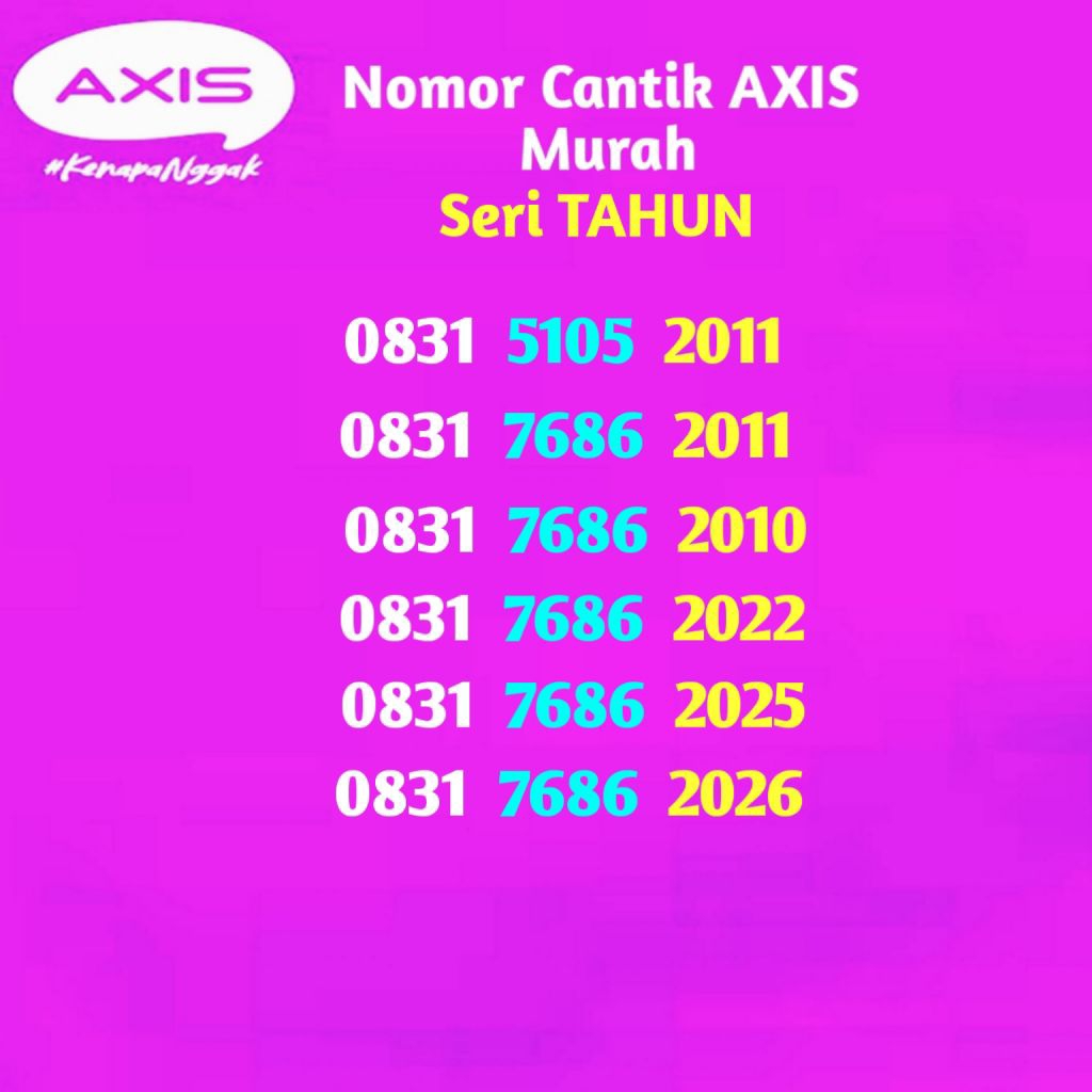 Nomor Cantik AXIS seri TAHUN, Nomer Cantik, Nocan Kartu Perdana AXIS Murah, Perdana XL/AXIS Reguler 
