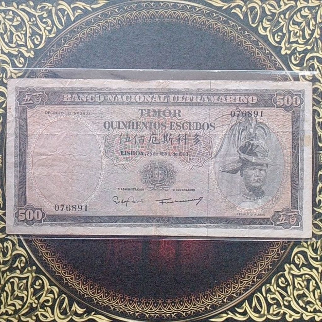 Uang Timor Portugis 500 Escudo 1963 vf