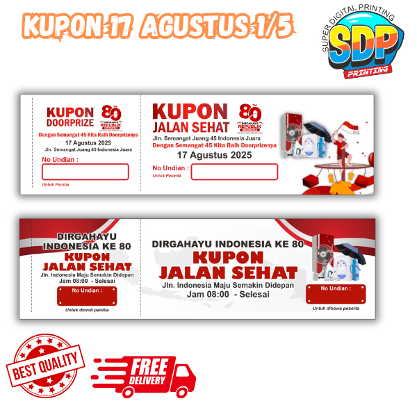 

KUPON CUSTOM 17 AGUSTUS MURAH KUPON KEMRDEKAAN AGUSTUS KEREN KUPON LUCU KUPON INDONESIA SDP