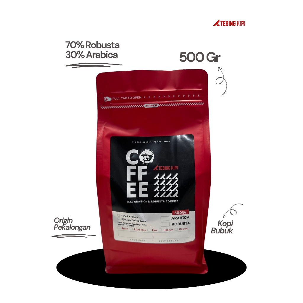 

TEBING KIRI 500 gr KOPI BUBUK MIX BLEND ROBUSTA 70% ARABICA 30% PREMIUM ASLI PEKALONGAN MEDIUM ROAST