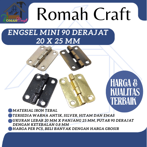 Engsel mini 90 derajat 20x25mm PT.E Engsel plat kecil untuk kotak box - Bronze antik