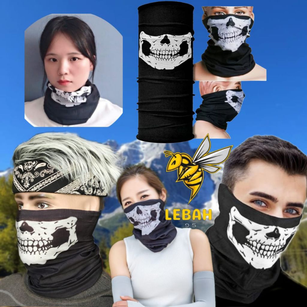 masker buff logo tengkorak | masker buff keren | buff tanpa jahit tepi