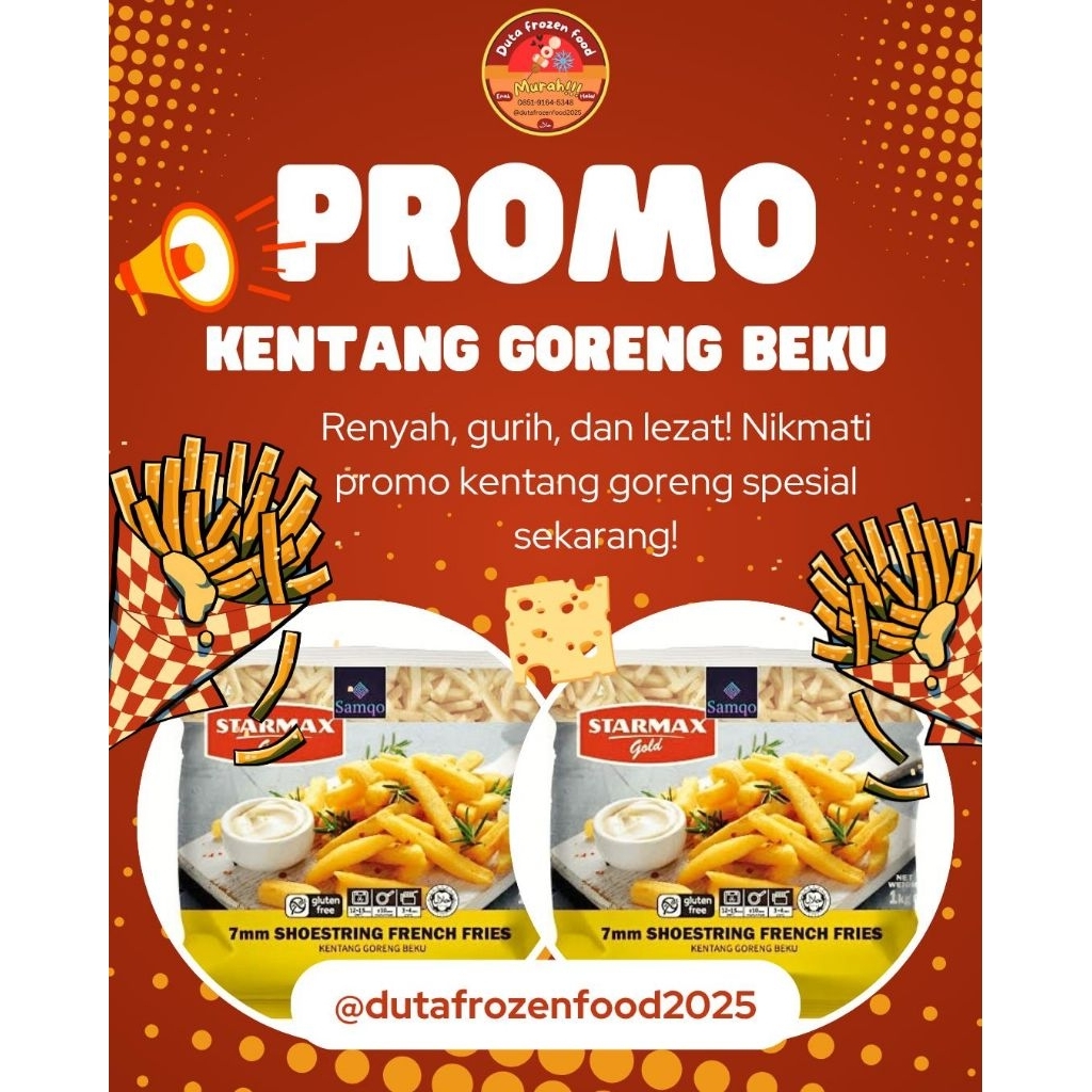 

kentang frozen. kentang gogo. kentang starmax. kentang cryspy kries, kentang pedas