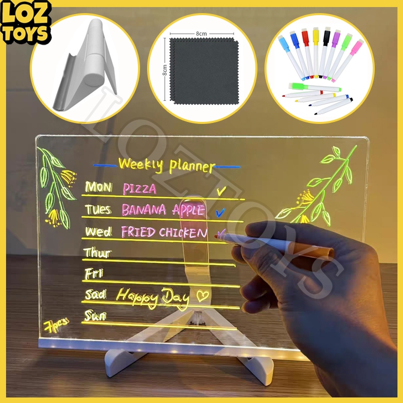 LOZTOYS Mainan Anak Drawing Papan Lampu / Acrylic Note Board Message LED Stand / Acrylic Papan Plann