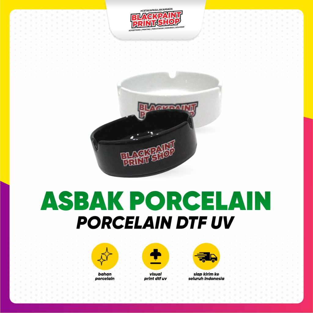 Asbak Sablon / Asbak Custom / Asbak Porcelain + Stiker DTF UV ( Free Desain)