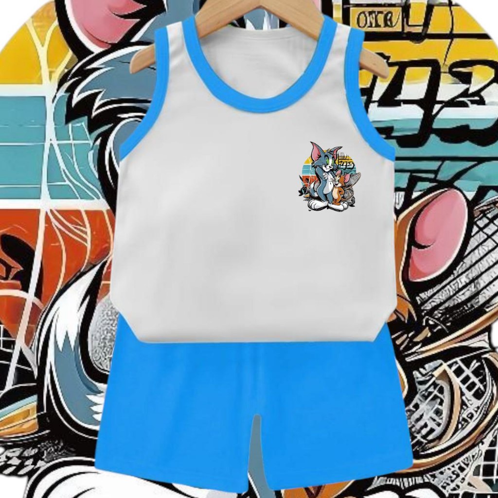 BAJU SETELAN ANAK / BAJU KETEKAN MOTIF RAKET JERRY TOM FREE ONGKIR 7.7 SALE