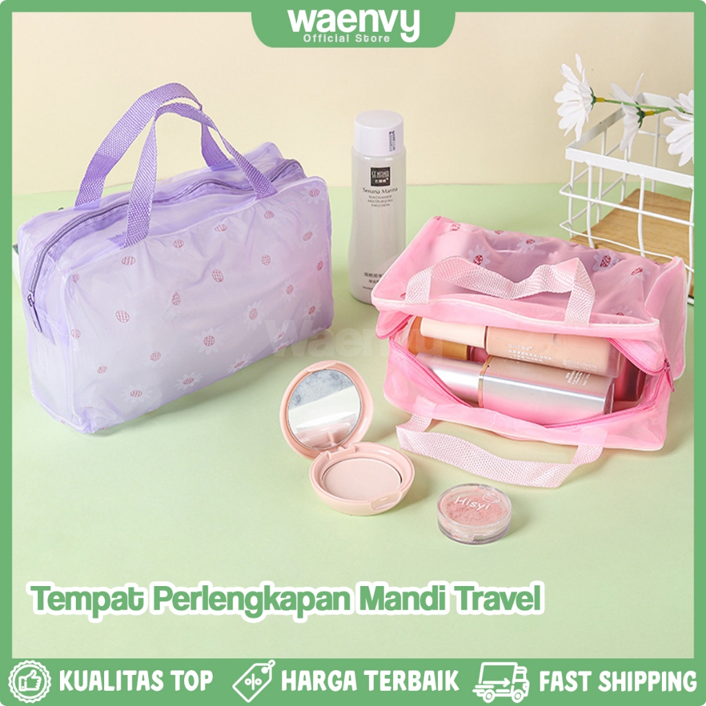 WVY - Tas Plastik Anti Air Tas Peralatan Mandi Sabun Makeup Kosmetik Motif Bunga
