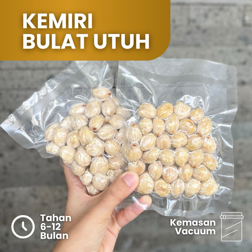 

Kemiri Kupas Bulat Utuh | Kering, Vacuum, Siap Masak - Fresh & Higienis
