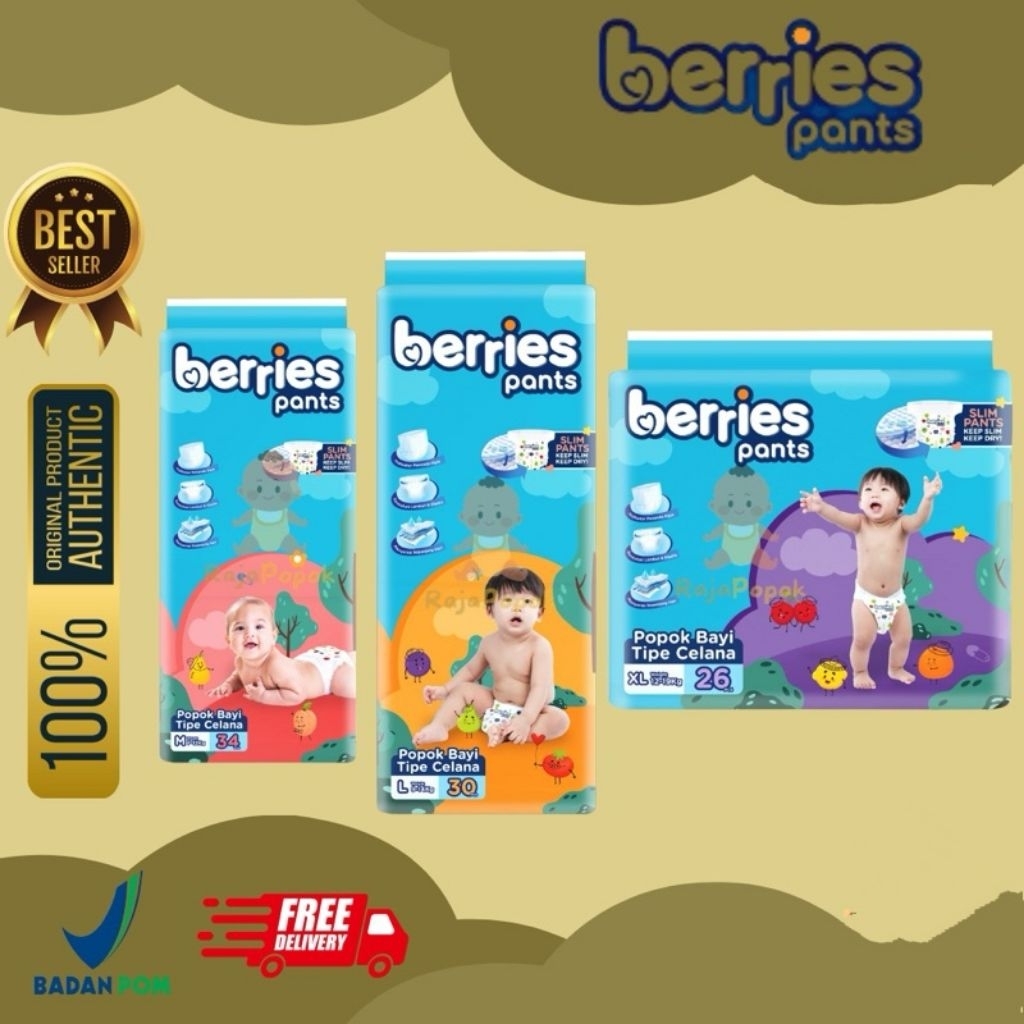 BERRIES POPOK BAYI BERRIES PANTS M34/L30/XL26 POPOK BAYI MURAH
