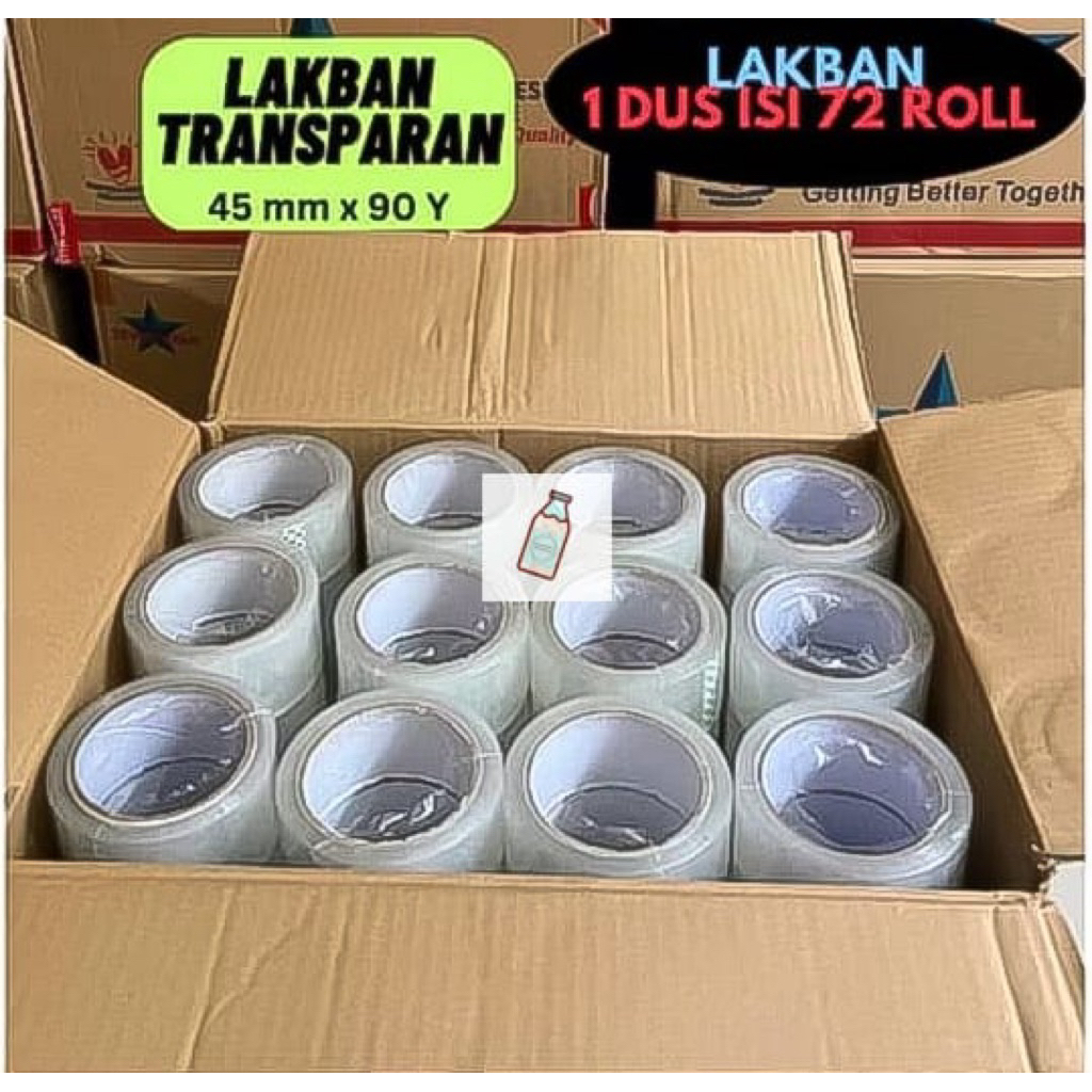 

Lakban Bening dan Coklat 1 dus 90 yard Transparan isi 72 roll