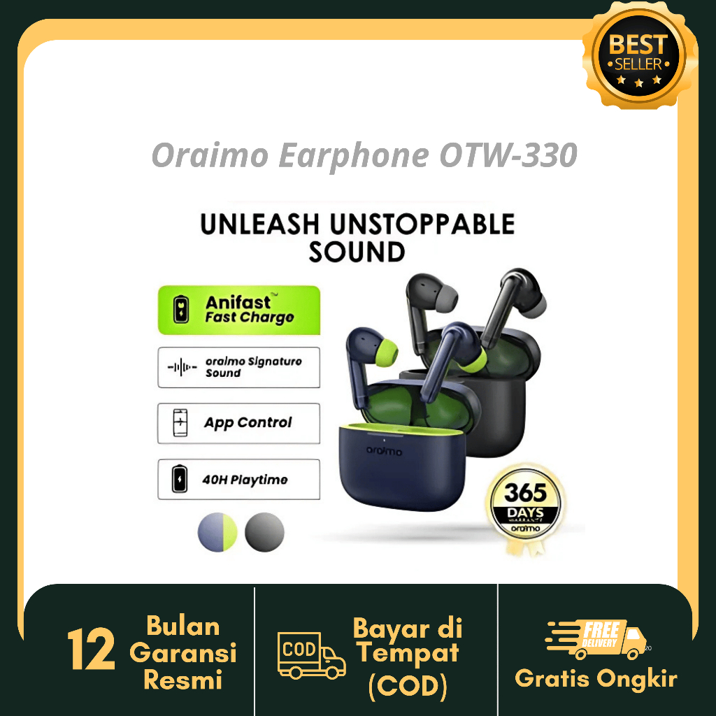 Oraimo Earphone OTW-330 TWS Bluetooth v5.3 Freepods Lite- Original Oraimo Black & Blue