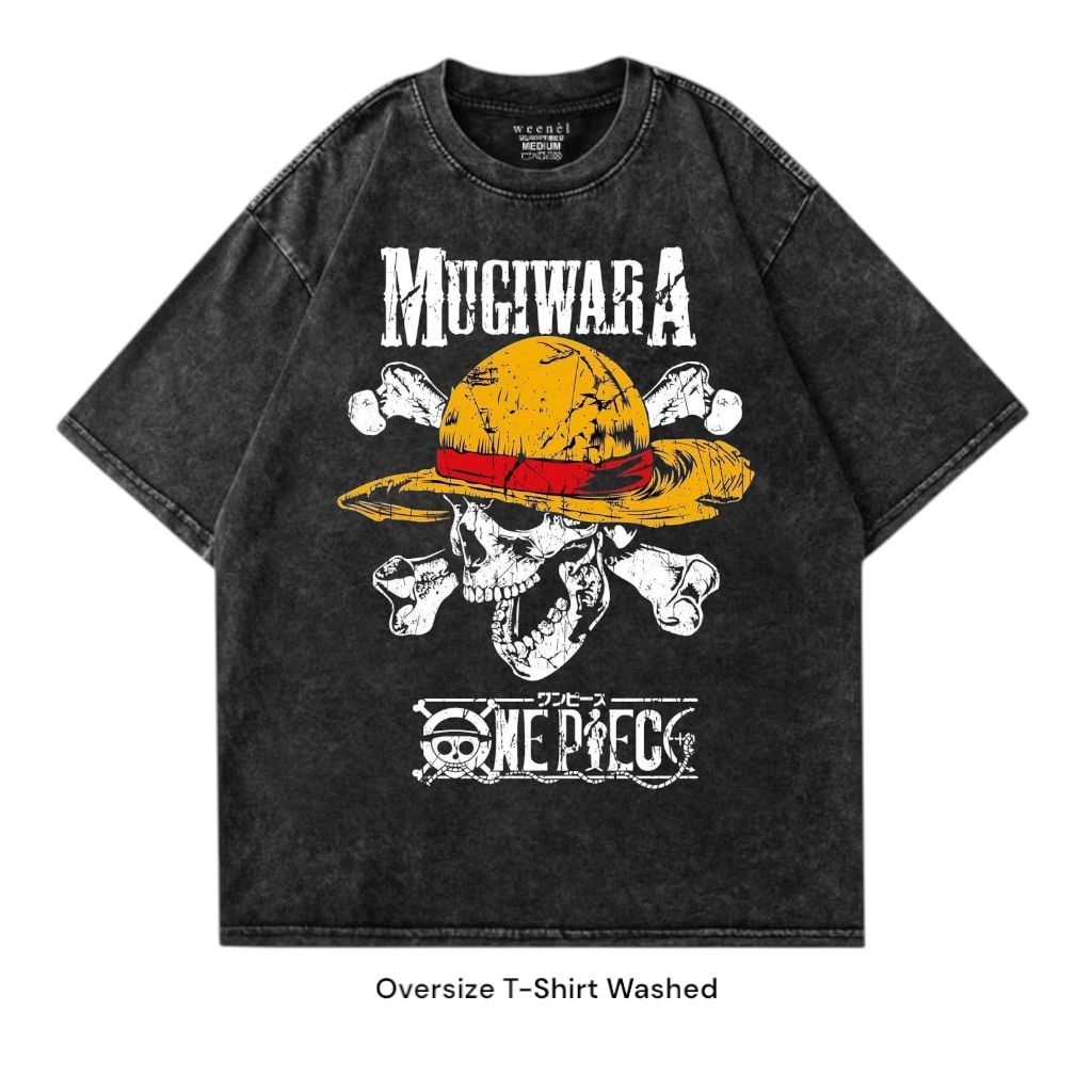 T Shirt Stonewash Oversized | Kaos Polos Washed Anime - Mugiwara Luffy | Kaos Anime | Kaos washed Ov