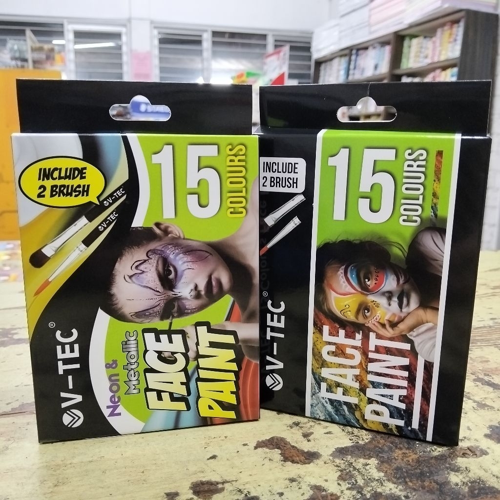 

V-tec Face Painting15 Colours Include 2 Brush Body Painting Cat Untuk Wajah