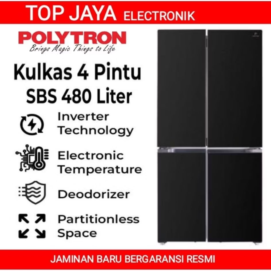 KULKAS SIDE BY SIDE POLYTRON 4 PINTU PRS510X 480L NEW SERIES
