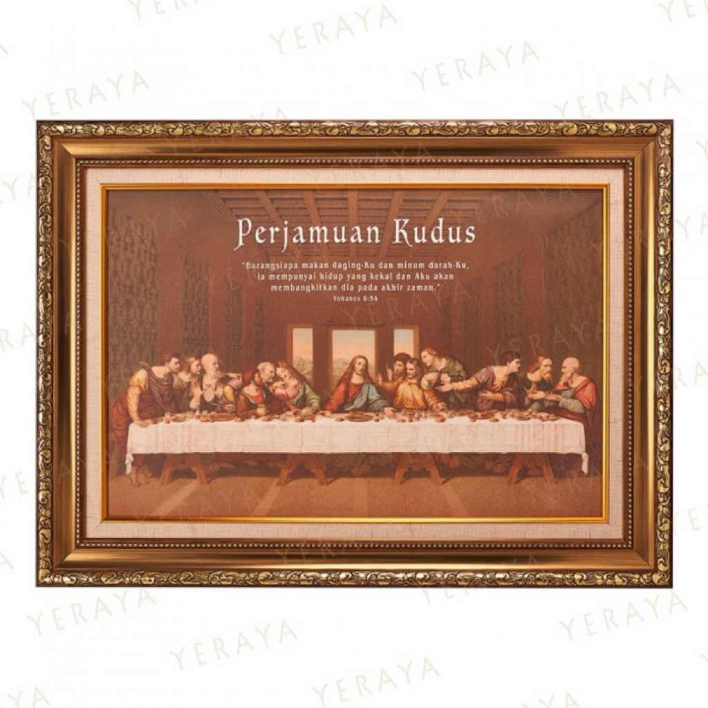 Foto Kanvas Kain Premium Perjamuan Kudus Frame Ukir 60 x 40cm