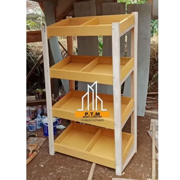 Rak display/ Rak buah/ Rak kue/ Rak kayu/ Rak miring/ Rak warung toko sembako/ Rak sayuran / rak sek