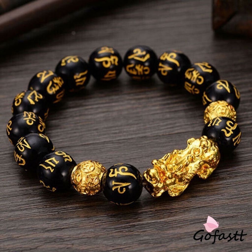 Gelang batu giok hitam naga pixiu mantra pria wanita keberuntungan