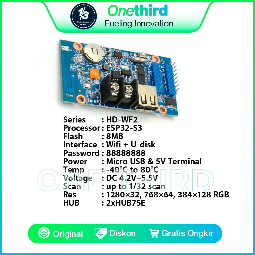 HUIDU HD-WF2 Controller LED Matrix Running Text JWS P2.5 P5 P10 RGB ESP32-S3