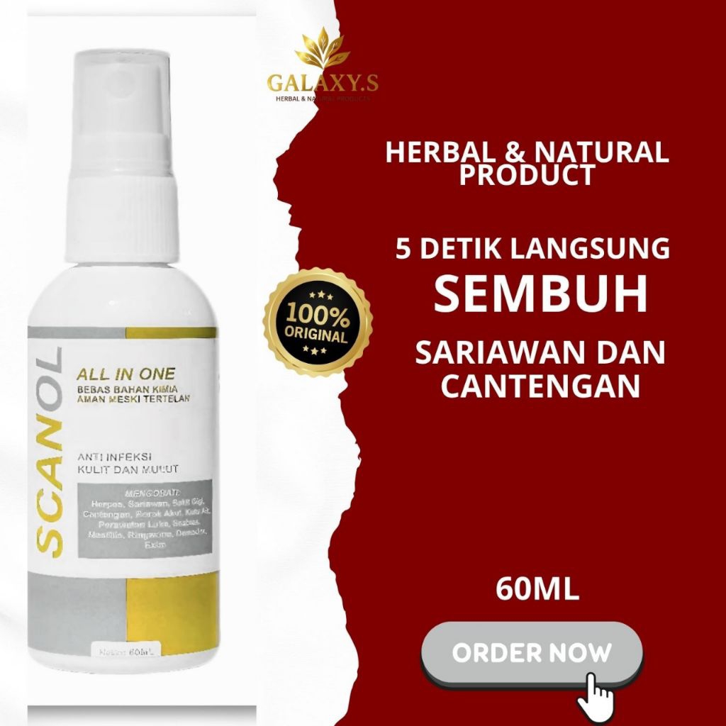 Scanol Spray Herbal 60ml – Obat Sariawan, Herpes, Sakit Gigi, Scabies