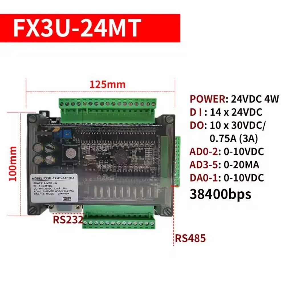 PLC FX3U-24MT FX3U 24MT 14 Input 10 Output RS232 RS485 RTC 24VDC - FX3U-24MT