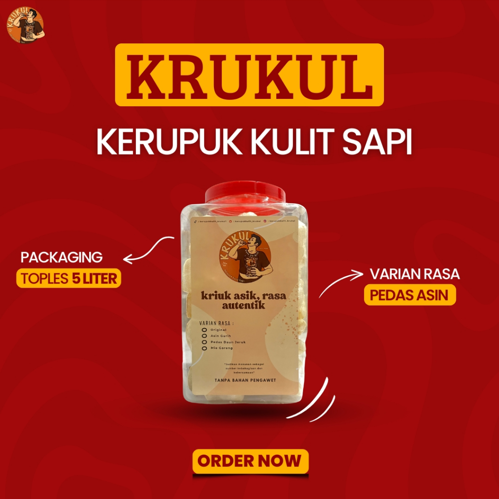 

kerupuk kulit sapi toples 5L Rasa Original Pedas Asin Pedas Daun Jeruk Mie Goreng