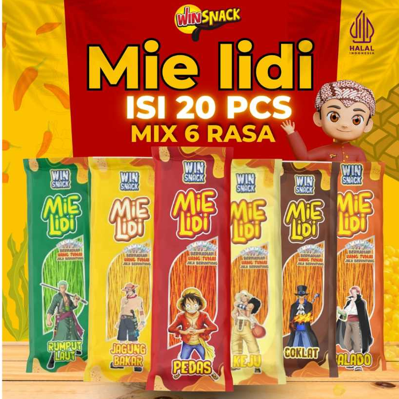 

WINSNACK MIE LIDI KARAKTER ISI 20 PCS VARIAN MIX 6 RASA