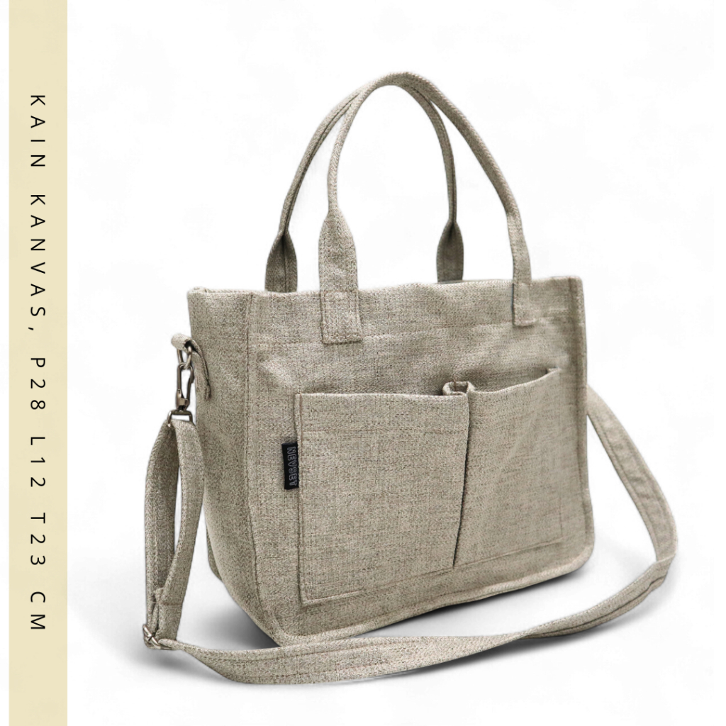Tas Kanvas Tote Tenteng Wanita NEVSET ToteBag Selempang Premium Multifungsi Casual Banyak Kantong
