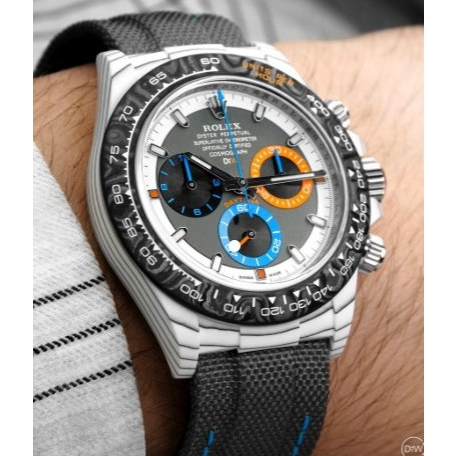 JAM TANGAN DAYTONA DIW OCELLARIS ONIQUE SWISS WHITE CARBON VELCRO STRAP 40MM RLX OCELLARIS