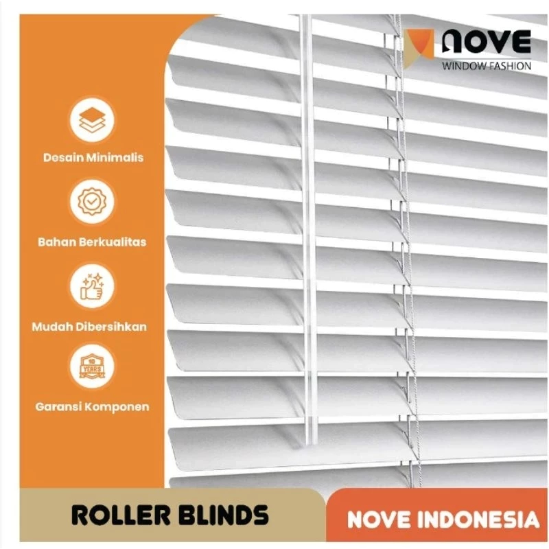 Nove Alumunium Blinds Stick +Cord DELUXE SLAT - Tirai Gulung Alumunium -Tirai Minimalis Termurah