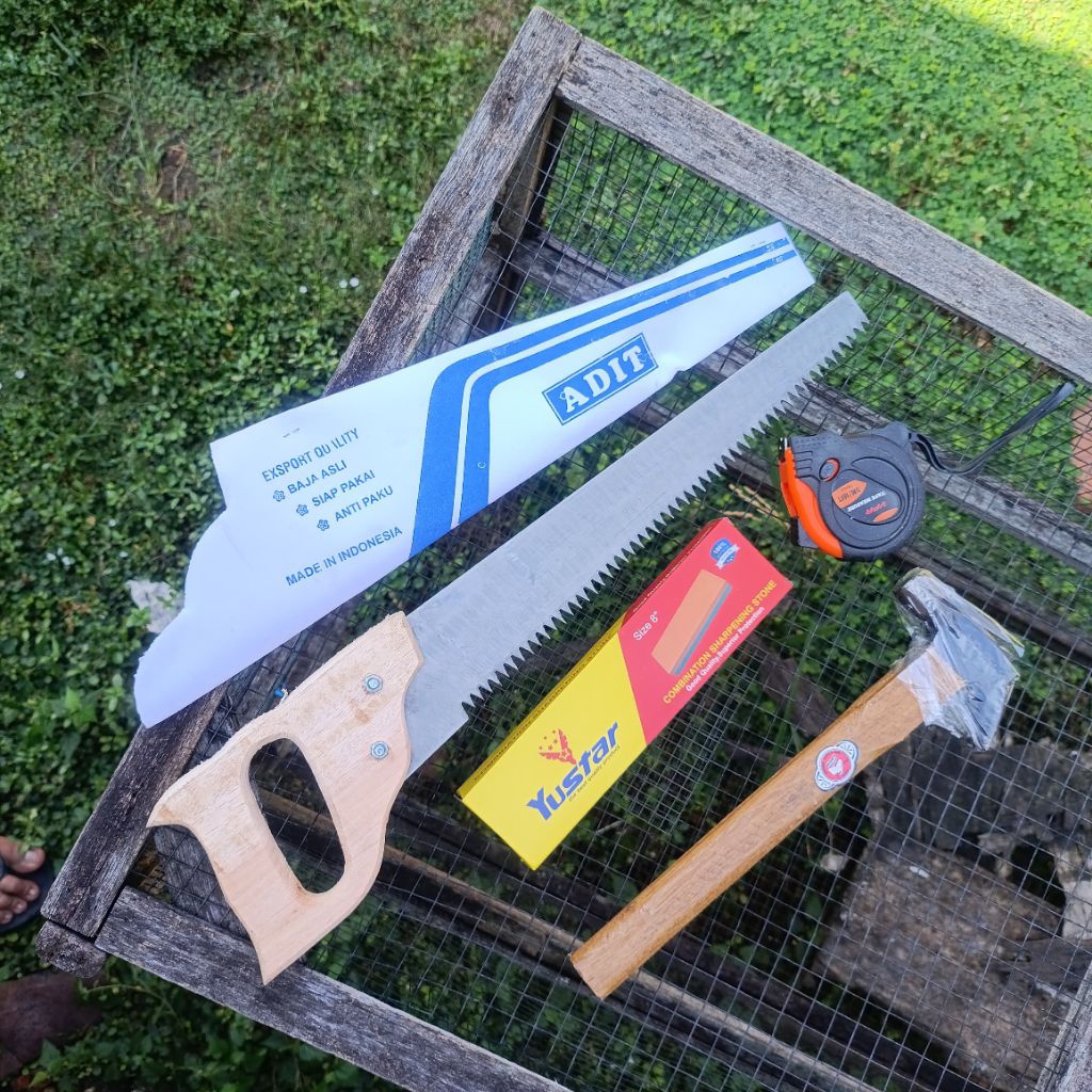 Paket Tukang Gergaji Palu Batu Asah Meteran - Paket Peralatan Tukang Bangunan Alat kerja Tukang Gerg
