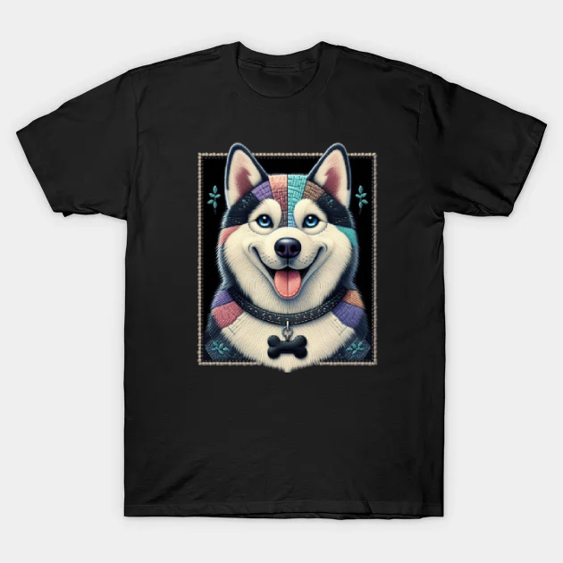 Kaos Doglovers T-shirt Siberian Husky Sablon Gaya Bordir - Kaos Gambar Anjing Husky