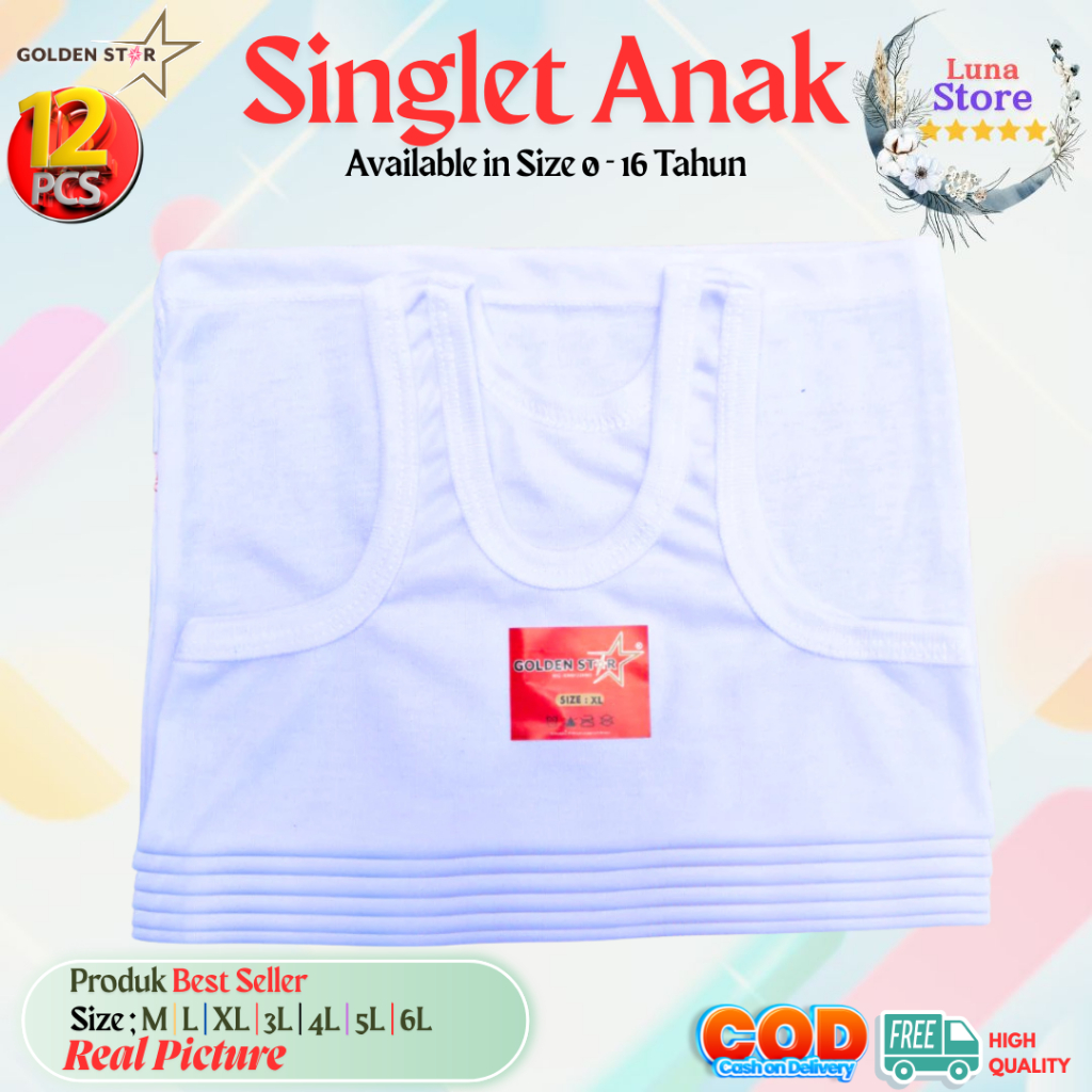 12 Pcs kaos dalam anak laki laki - kaus kutang anak remaja laki laki polos - singlet anak remaja tan