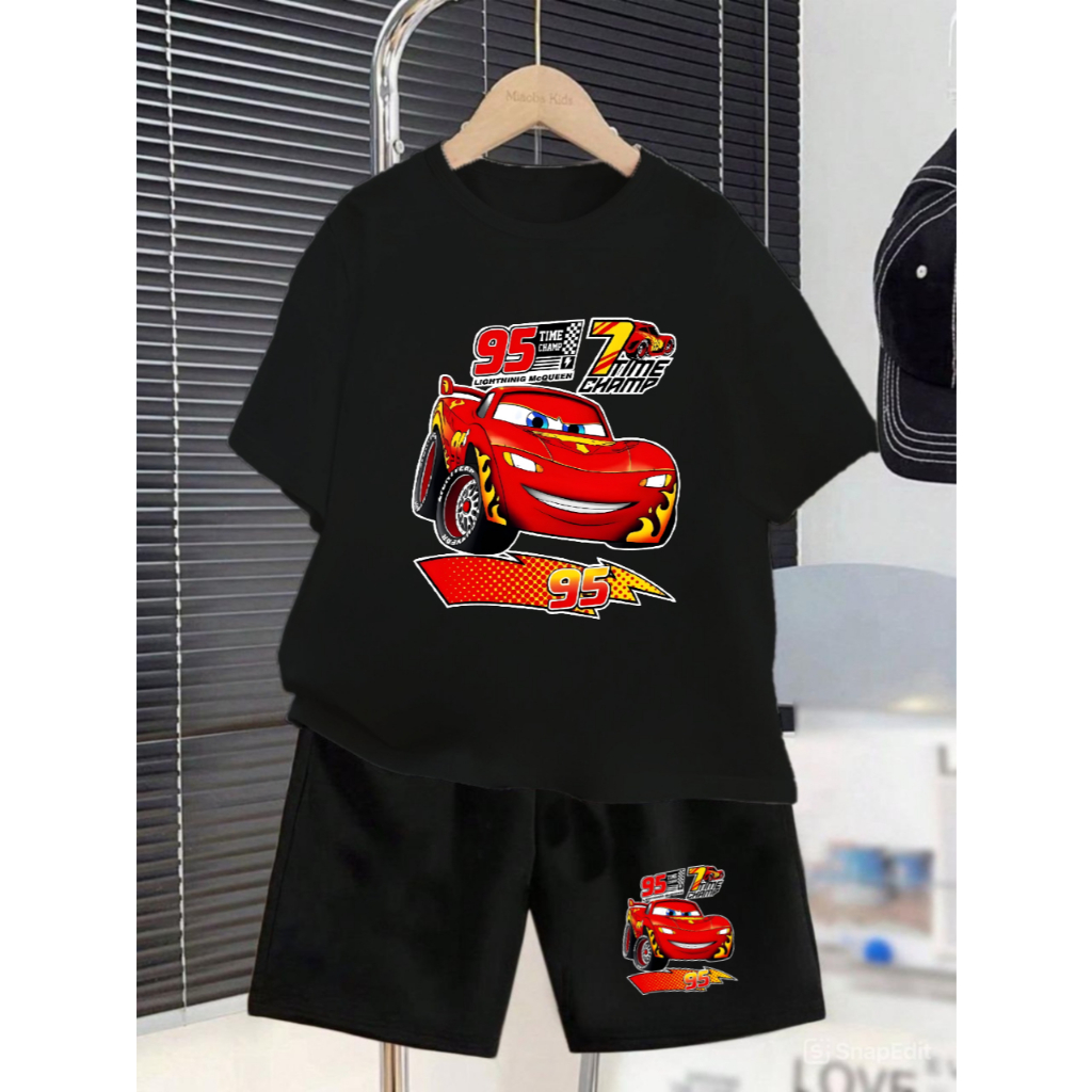 Dhavkidz Setelan Fashion Celana Baju Motif Time Champ McQueen / Setelan Anak Cowok Usia 1-8 Tahun