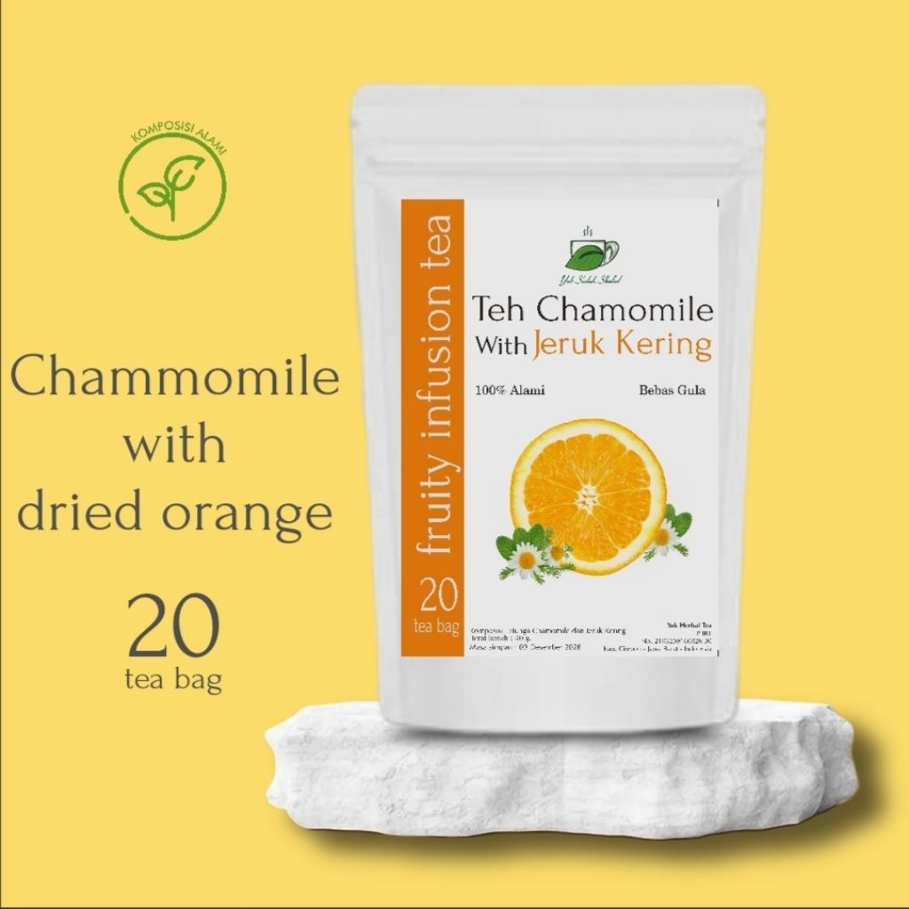 

CHAMOMILE with DRIED ORANGE / CHAMOMILE + JERUK KERING isi 20 tea bag