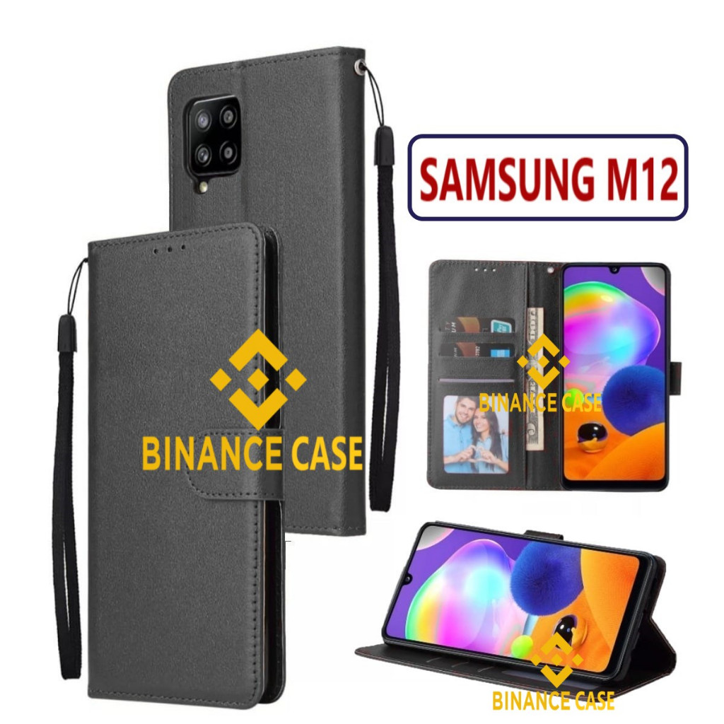 LEATHER FLIP CASE SAMSUNG M12 CASE KULIT FLIP WALLET LEATHER KULIT PREMIUM SARUNG BUKA TUTUP KESING 