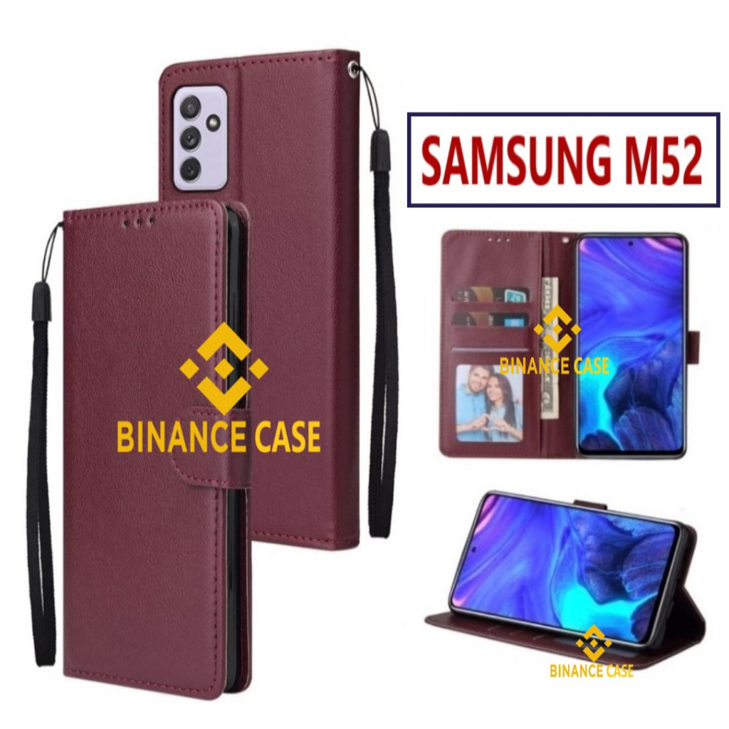 LEATHER FLIP CASE SAMSUNG M52 CASE KULIT FLIP WALLET LEATHER KULIT PREMIUM SARUNG BUKA TUTUP KESING 