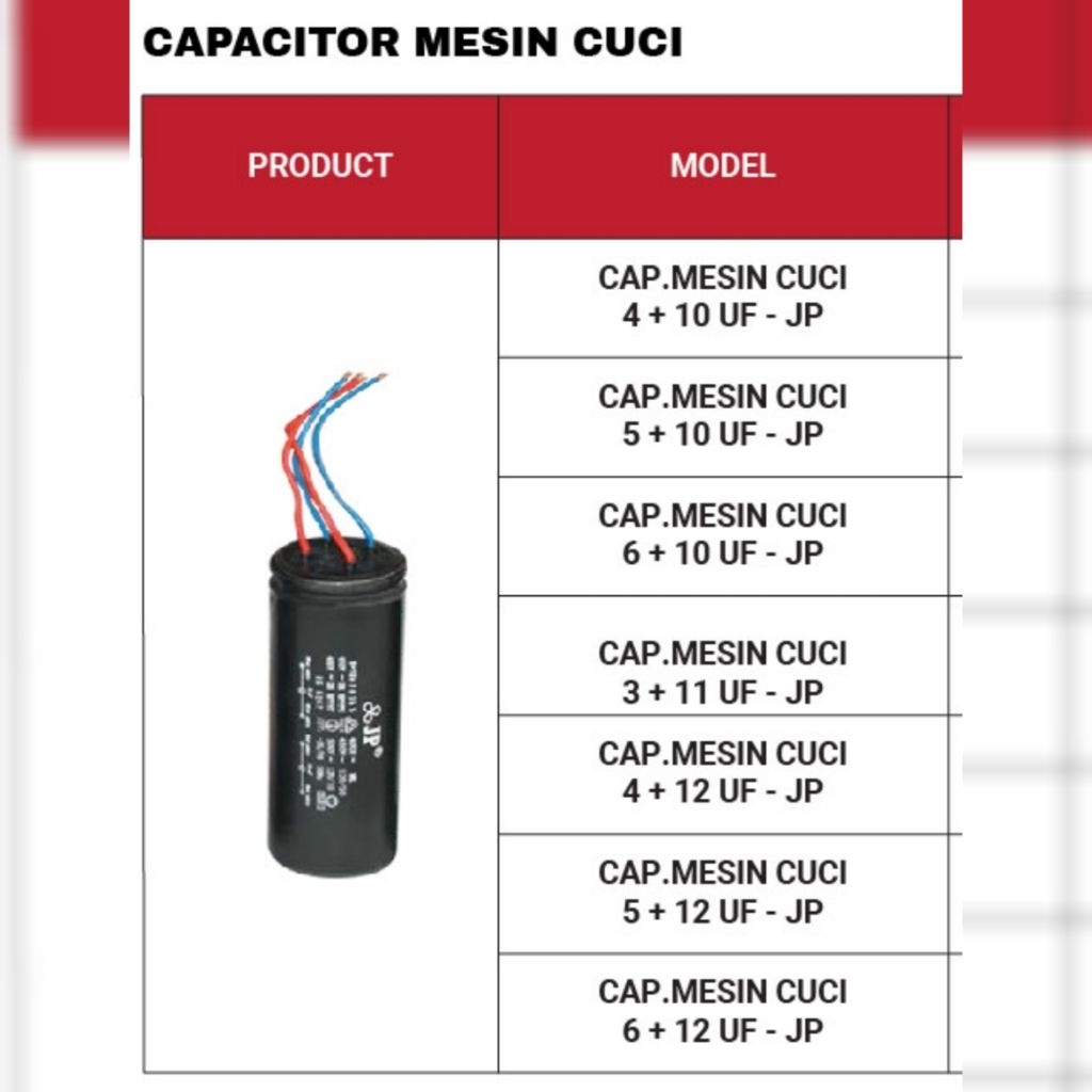 KAPASITOR MESIN CUCI JP 10+5uf 450v / SPARE PART MESIN CUCI KAPASITOR 10+5uf 450v JP