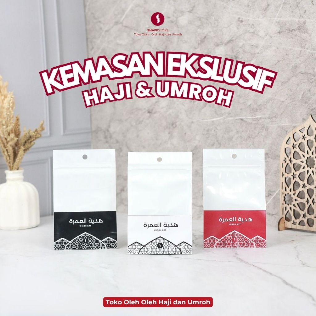 

Kemasan Ekslusif Oleh oleh Haji & Umroh Kemasan Tanpa isi hanya Plastik