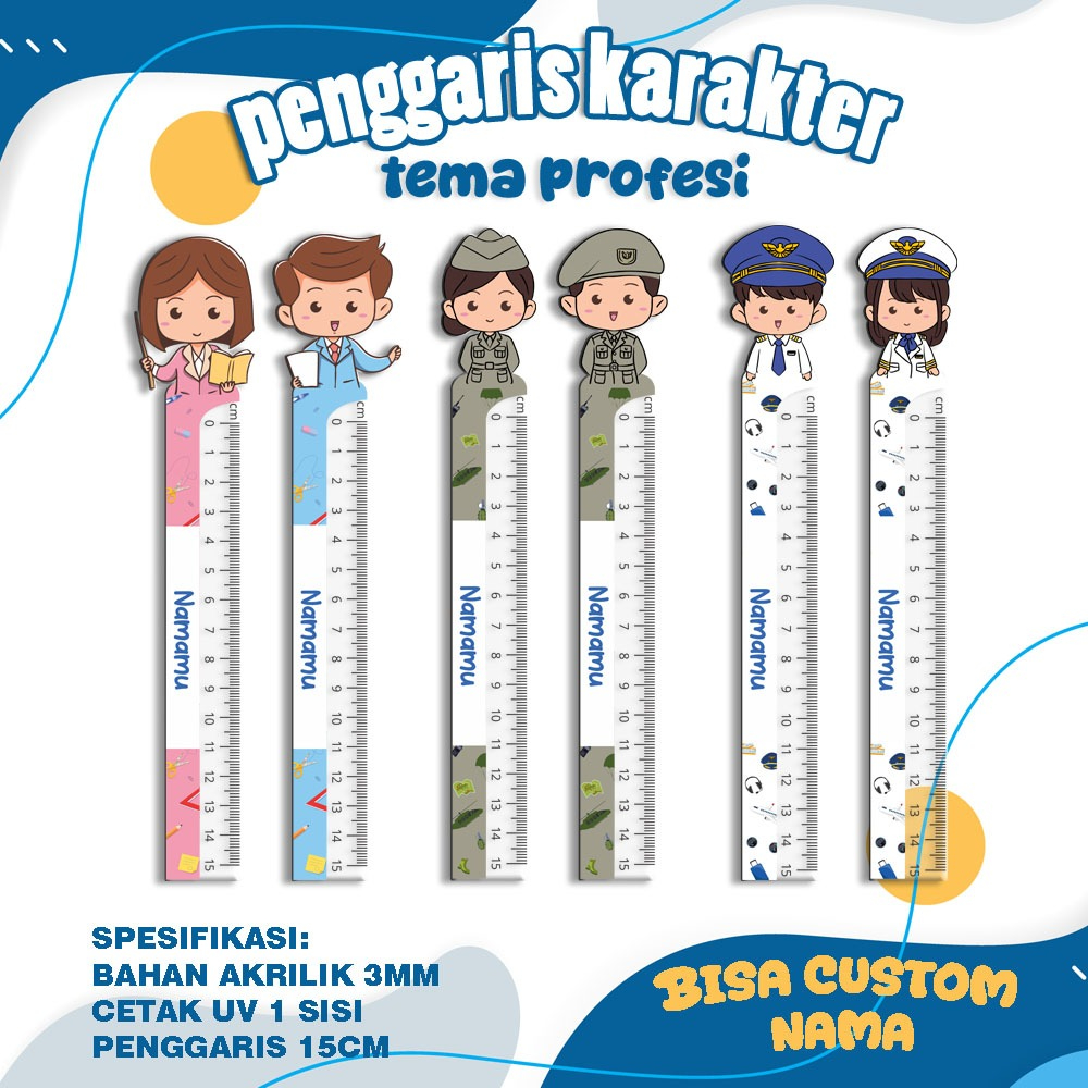 

Penggaris Akrilik Custom KARAKTER PROFESI DREAM JOB kode PGR_PF - Penggaris Panjang 15 cm - BISA CUSTOM NAMA
