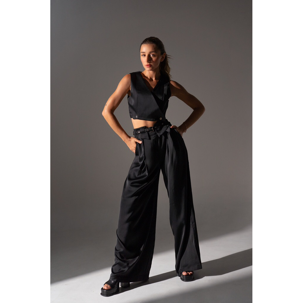Bohema - Baju Atasan Setelan Celana Panjang Wanita Kekinian One Set -Cassandra Black