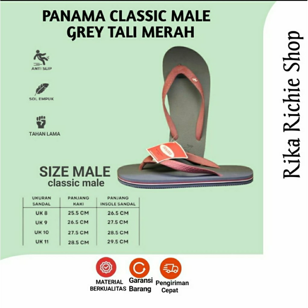 Sandal Jepit Panama / Sandal Panama Pria Classic Abu Tali Merah