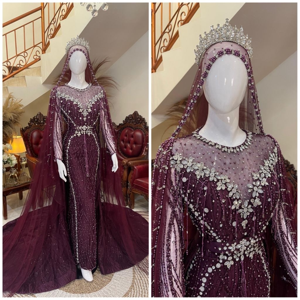 Gaun pengantin model slim / slim dress pengantin full payet / Slim dress ekor / slim ekor pull payet