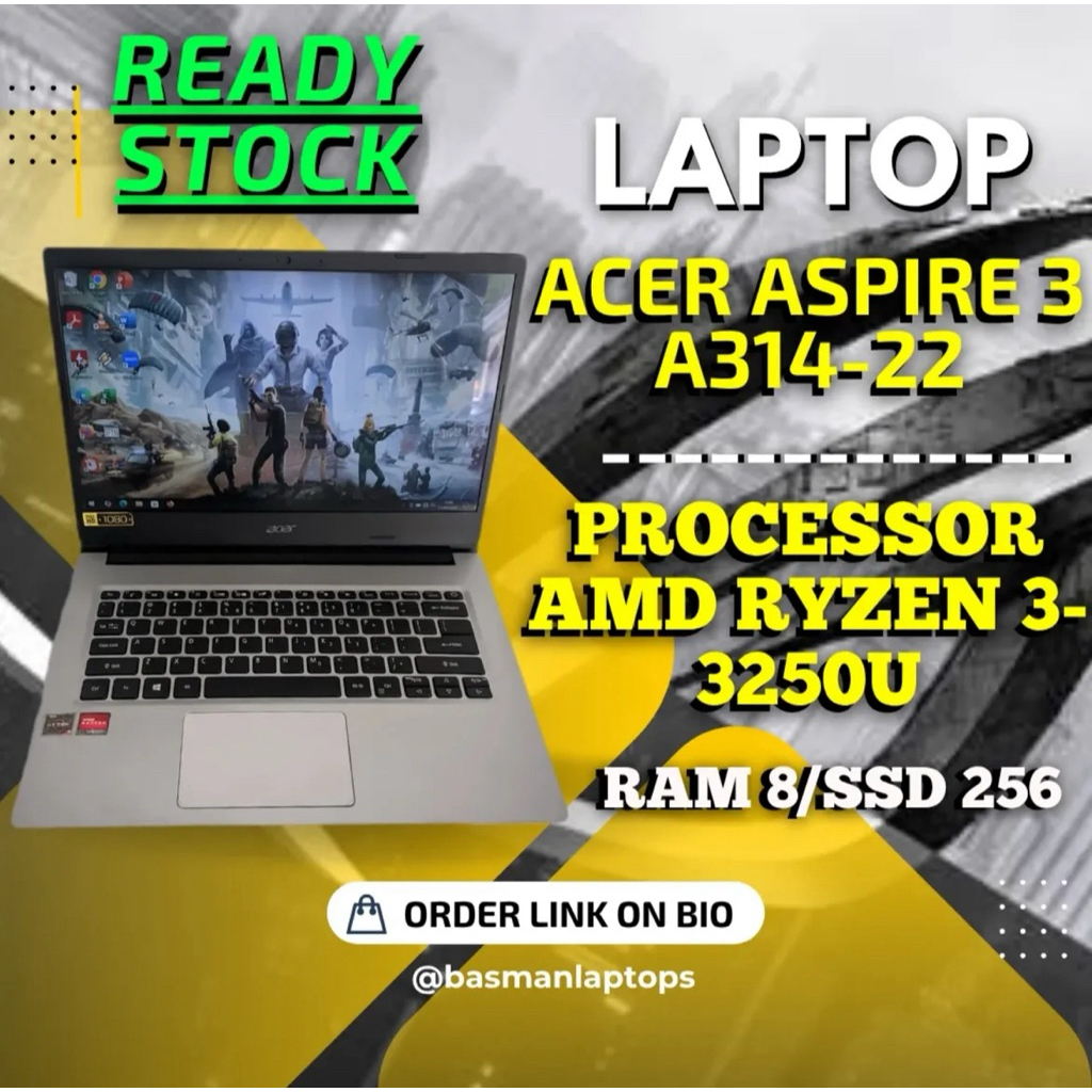 LAPTOP ACER ASPIRE 3 A314 22 AMD RYZEN 3 RAM 8 PAKAI SSD - LAPTOP BEKAS MALANG - LAPTOP MURAH - LAPT