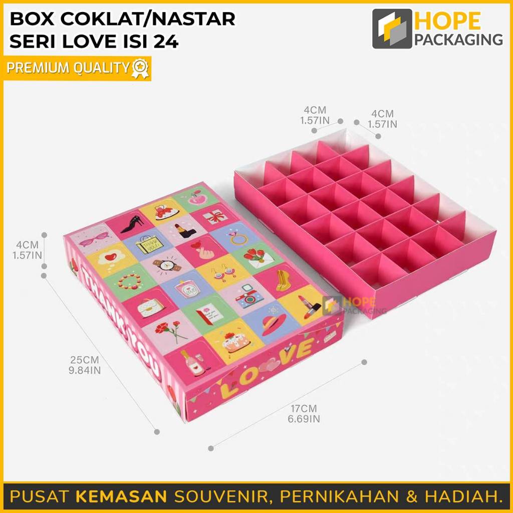 

Box Coklat/Nastar Seri Love Isi 24 / Kotak Permen Coklat / Box Hampers Kue Nastar / Kotak Kue Nastar / Box Coklat