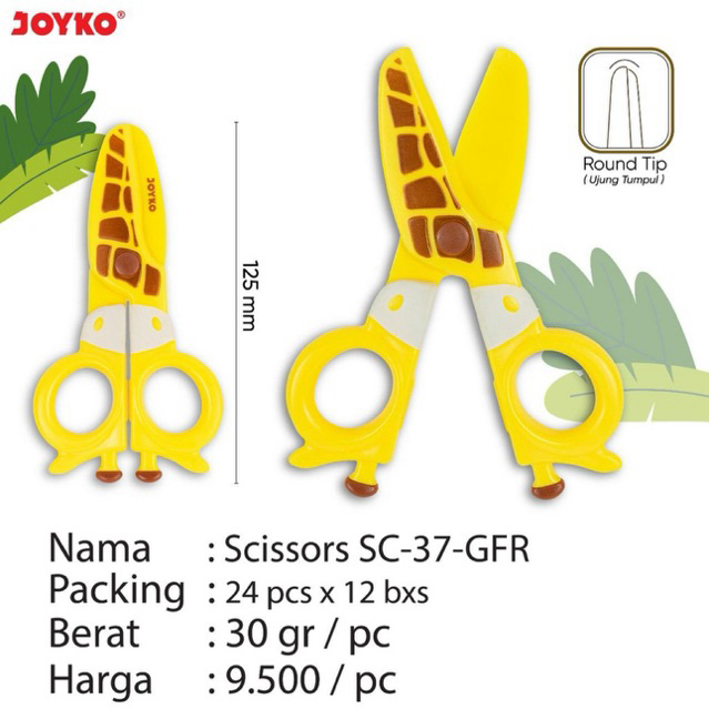 

Gunting Anak panjang 12,5 cm Motif Jerapah dan Zebra SC-37-GFR Ujung Bulat Tumpul / Scissor Joyko Plastic Handle Round Head SC-38-ZBR
