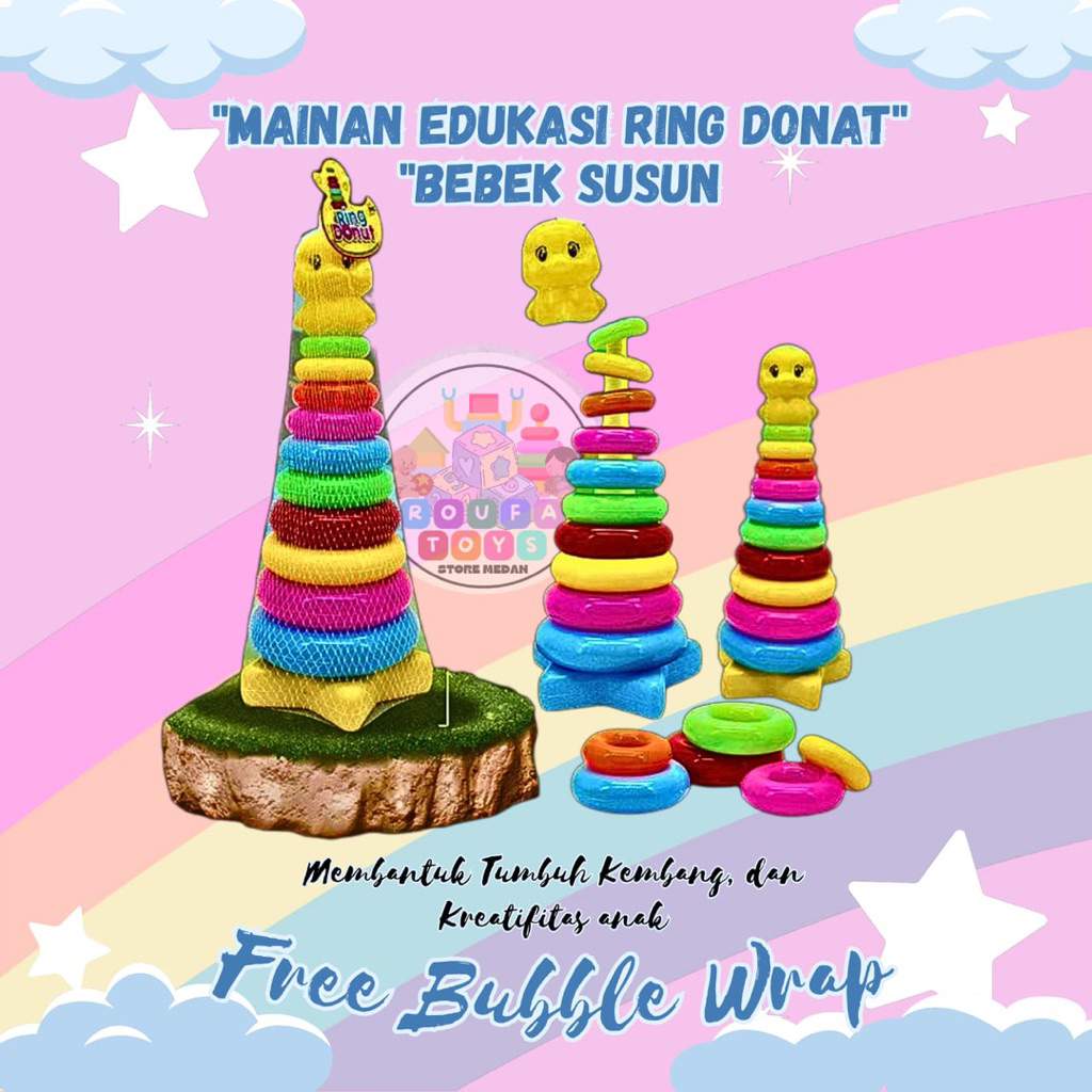 Mainan Anak Donat Susun / Mainan Ring Donat Susun Bebek / Mainan Anak Laki-laki Dan Perempuan Edukas