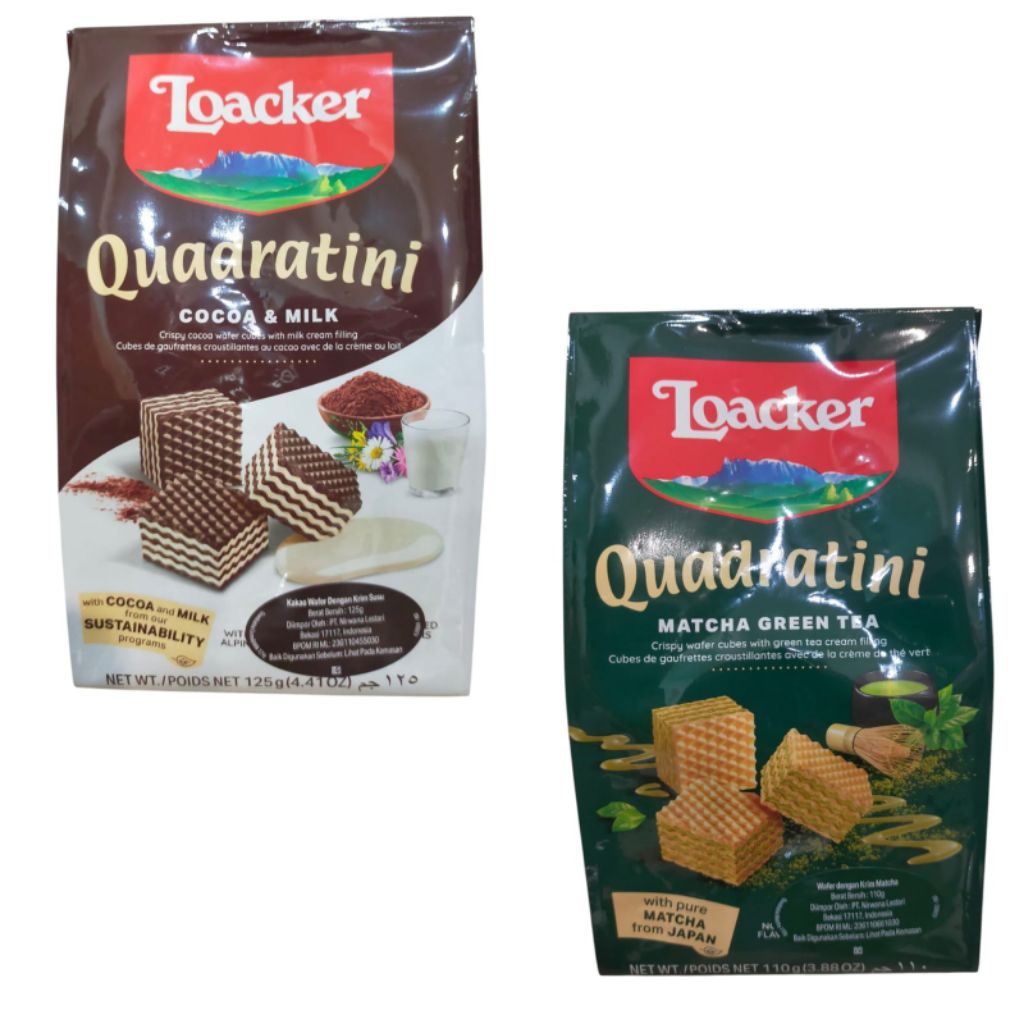 

Loacker Quadratini Cocoa & Milk 125g / Matcha Green tea 110g - Snack / Makanan Ringan / Cemilan